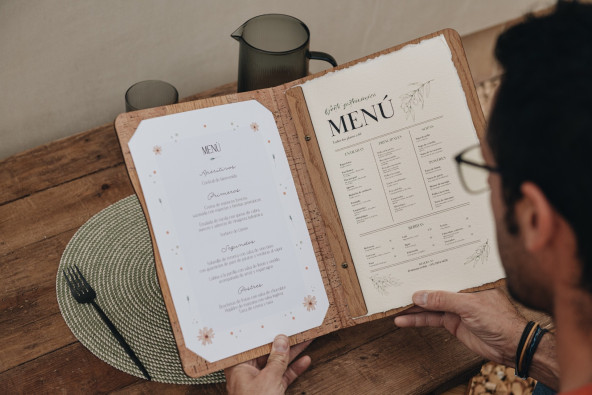 ELAN - A4 and A5 Letter Wooden menu boards Elegant and understated wooden letter bound with screws or elastic band with slots...
