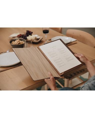 ERGO - A4 Letter Wooden menu boards A4 wooden letter made of oak or birch with an innovative opening and binding system.