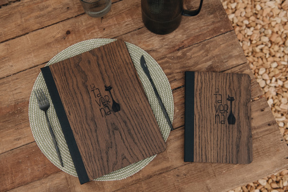 ELAN SIMPLE - Porte-menu A4 - A5 Cartes de menu en bois Lettre en bois élégante et sobre reliée par des coins pour maintenir ...