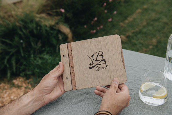 CLASSIC - A4 horizontal letter Wooden menu boards The classic letter evolved with textile upholstery on the inner sides, boun...