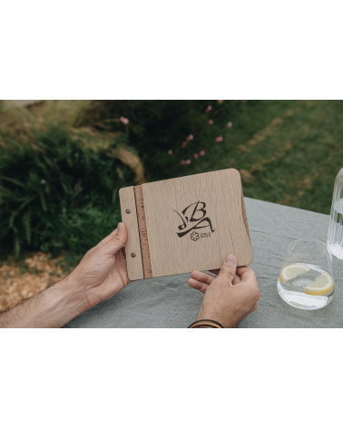 CLASSIC - A4 horizontal letter Wooden menu boards The classic letter evolved with textile upholstery on the inner sides, boun...