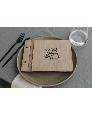 CLASSIC - A4 horizontal letter Wooden menu boards The classic letter evolved with textile upholstery on the inner sides, boun...