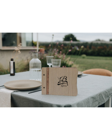 CLASSIC - A4 horizontal letter Wooden menu boards The classic letter evolved with textile upholstery on the inner sides, boun...
