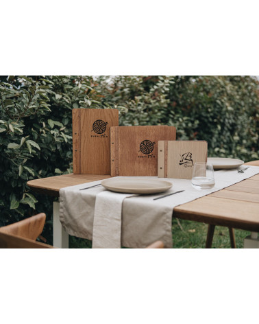 CLASSIC - A4 horizontal letter Wooden menu boards The classic letter evolved with textile upholstery on the inner sides, boun...