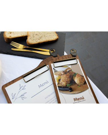 ERGO - Portamenù pinza piatta A5 Supporti per menu in legno Supporto porta menù in legno con design ergonomico, dotato di cli...
